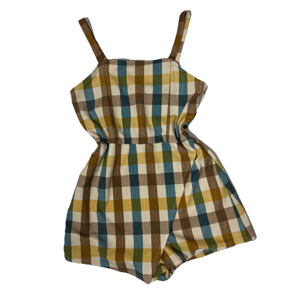 Y2K Almost Famous Yellow Plaid Romper Large Y2K Cottagecore Boho Sleeveless Wrap